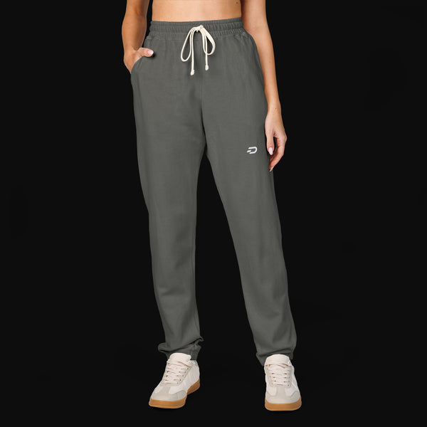 Embroidered Minimal Logo Sweatpants — Garment-Dyed Fleece Joggers