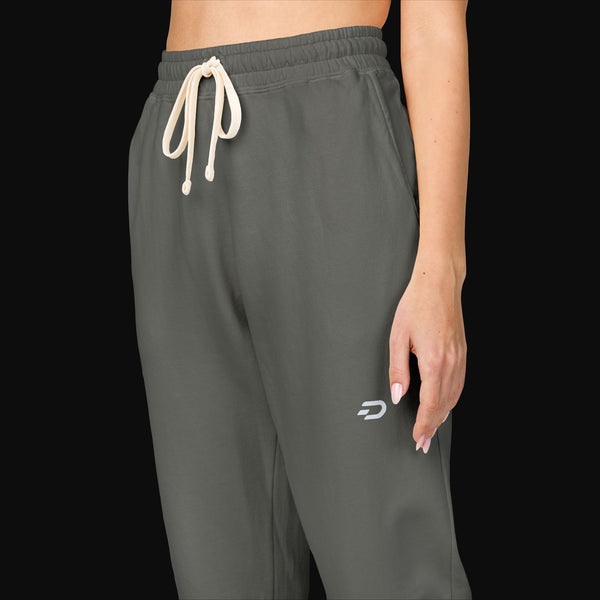 Embroidered Minimal Logo Sweatpants — Garment-Dyed Fleece Joggers
