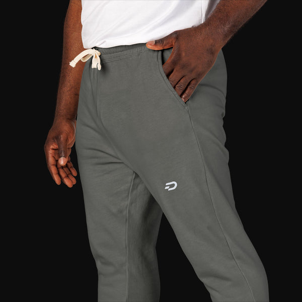 Embroidered Minimal Logo Sweatpants — Garment-Dyed Fleece Joggers
